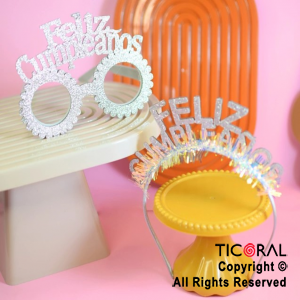 SET ANTEOJO Y VINCHA FELIZ CUMPLEAOS PLATA X 1